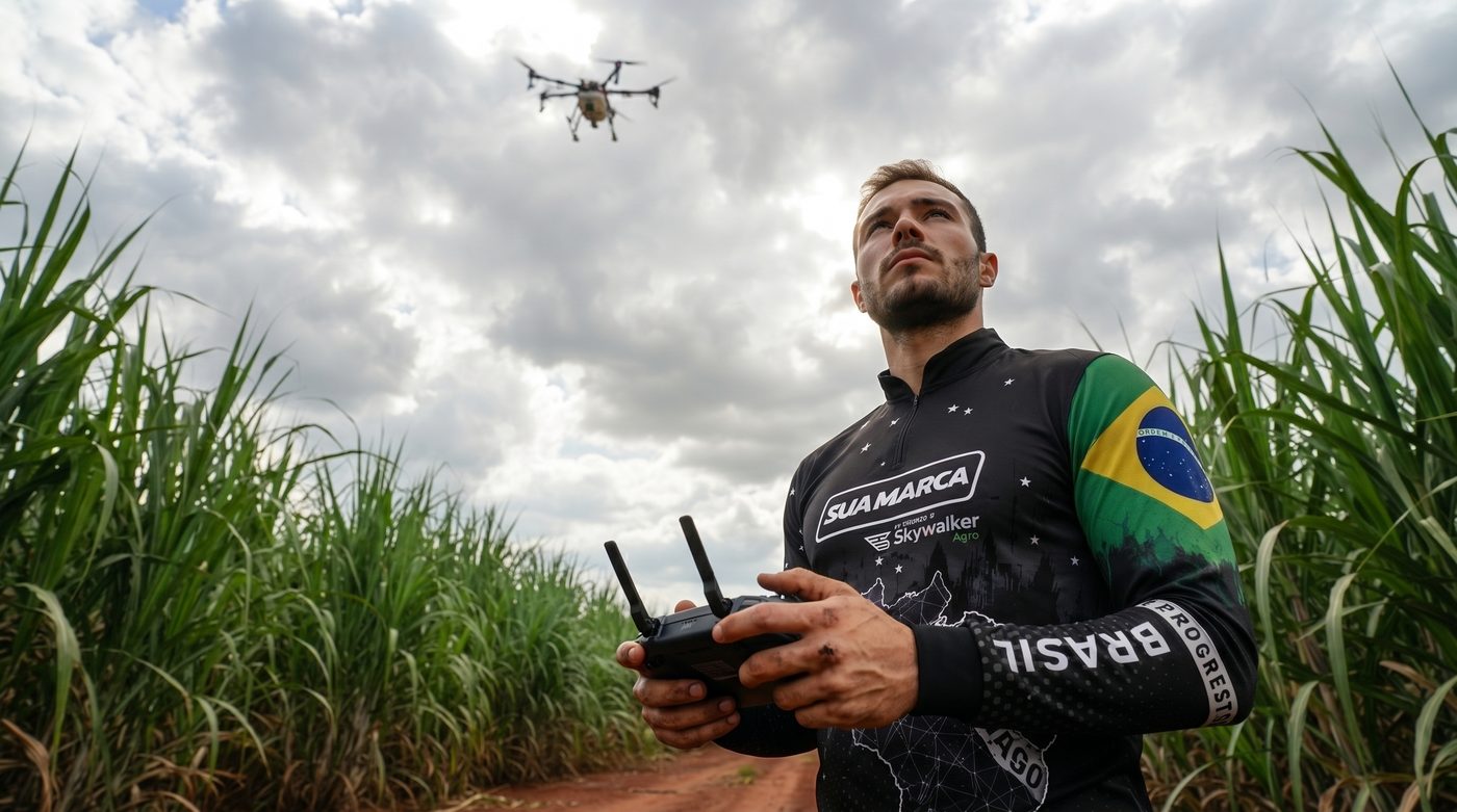Agente da rede operando drone em campo